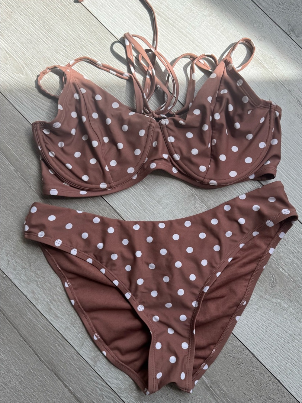 Time and Tru Mauve Brown Polka Dot Bikini Set